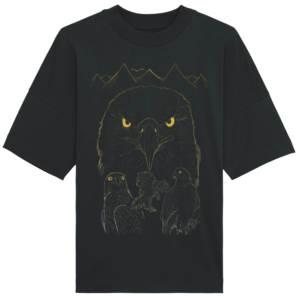T-shirt col rond unisexe dessin impression têtes aigles