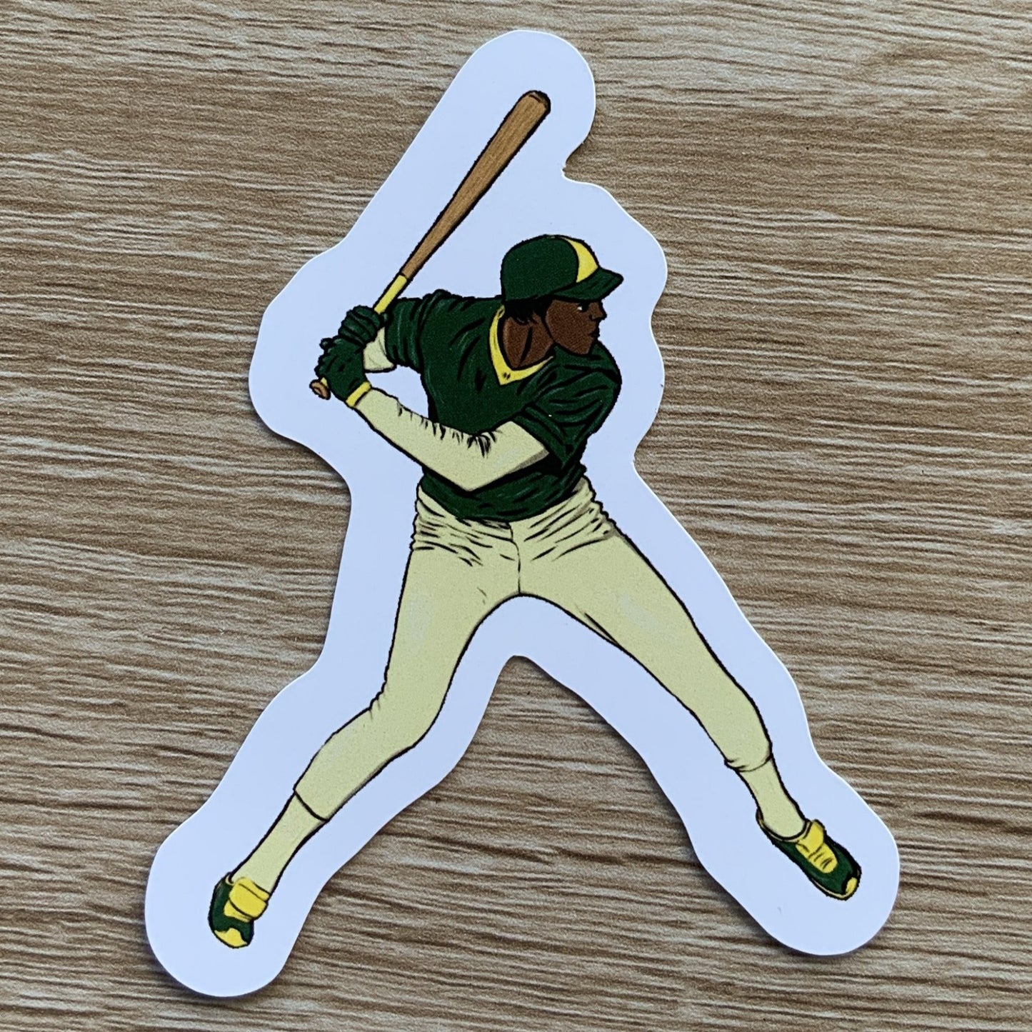 Magnet, aimant de réfrigérateur représentant un sport, elsa abadie penars, baseball homme tenue vert beige jaune