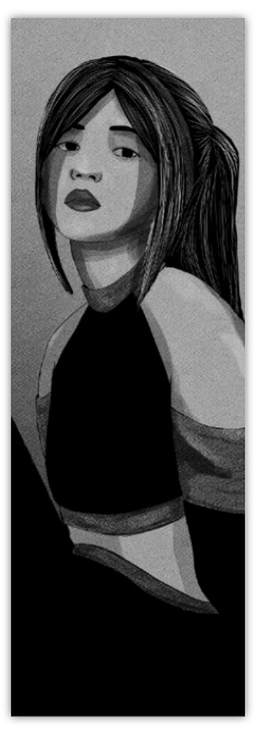 Marque page de elsa abadie penars femme assise en noir et blanc dessin numérique 